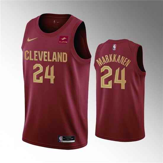 Men Cleveland Cavaliers #24 Lauri Markkanen Wine Icon Edition Stitched Basketball Jersey