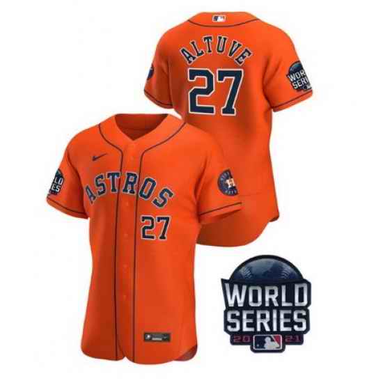 Men Houston Astros #27 Jose Altuve 2021 Orange World Series Flex Base Stitched Baseball Jersey