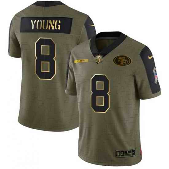Men San Francisco 49ers #8 Steve Young 2021 Olive Camo Salute To Service Golden Limited Stitched Jersey