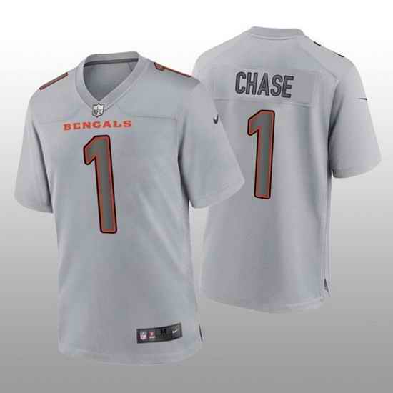 Men Cincinnati Bengals #1 Ja 27Marr Chase Gray Atmosphere Fashion Stitched Game Jersey