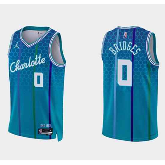 Men Charlotte Hornets #0 Miles Bridges 2021 22 Blue 75th Anniversary City Edition Stitched Basketball Jersey