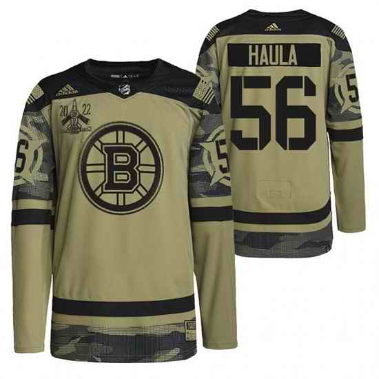 Men Boston Bruins #56 Erik Haula 2022 Camo Military Appreciation Night Stitched jersey