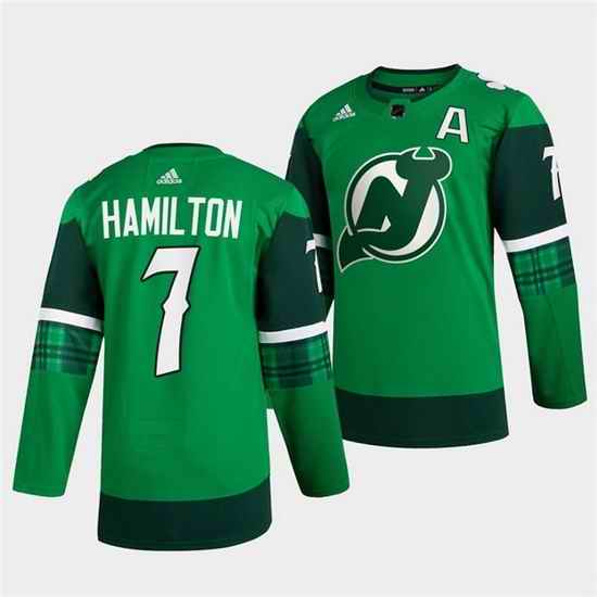 Men New jerseyy Devils #7 Dougie Hamilton Green Warm Up St Patricks Day Stitched jersey