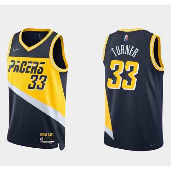 Men Indiana Pacers 33 Myles Turner 2021 #22 Navy City Edition 75th Anniversary Stitched Basketball Jersey