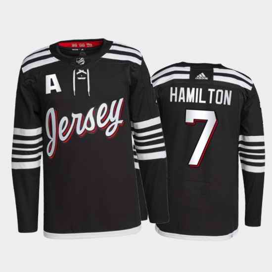 Men New Jersey Devils #7 Dougie Hamilton 2021 2022 Black Stitched Jersey
