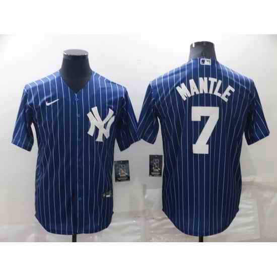 Men New York Yankees #7 Mickey Mantle Navy Cool Base Stitched Jerse
