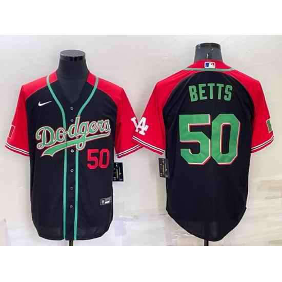 Men Los Angeles Dodgers #50 Mookie Betts Red Black Cool Base Stitched Baseball Jersey