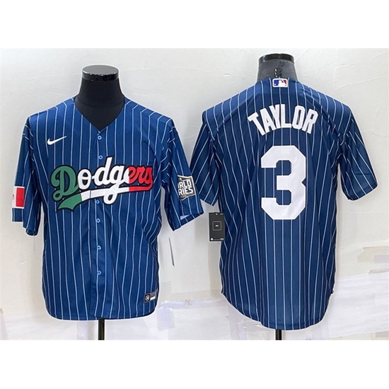 Men Los Angeles Dodgers #3 Chris Taylor Navy Mexico World Series Cool Base Stitched Baseball Jersey