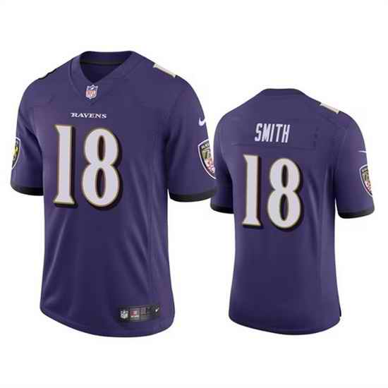 Men Baltimore Ravens #18 Roquan Smith Purple Game Jersey