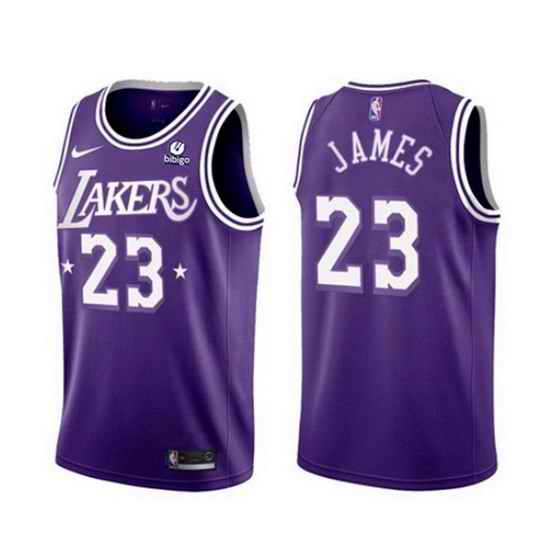 Men's Los Angeles Lakers #23 LeBron James 2021 #22 City Edition Purple Stitched Jersey