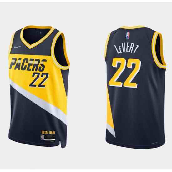 Men Indiana Pacers #22 Caris Levert 2021 #22 Navy City Edition 75th Anniversary Stitched Basketball Jersey