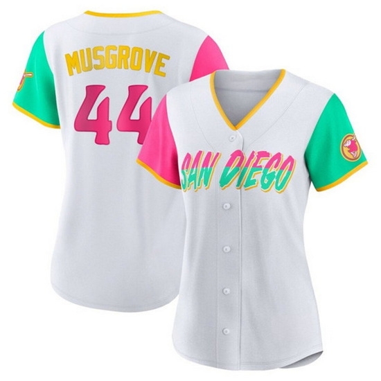 Women San Diego Padres #44 Joe Musgrove 2022 White City Connect Cool Base Stitched Baseball Jersey
