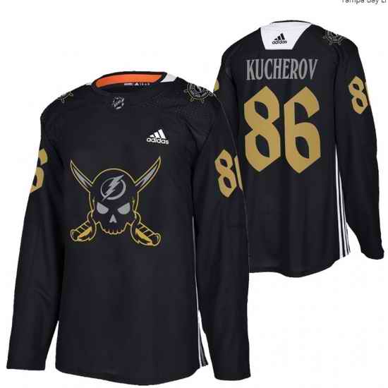 Men Tampa Bay Lightning #86 Nikita Kucherov Black Gasparilla Inspired Pirate Themed Warmup Stitched jersey
