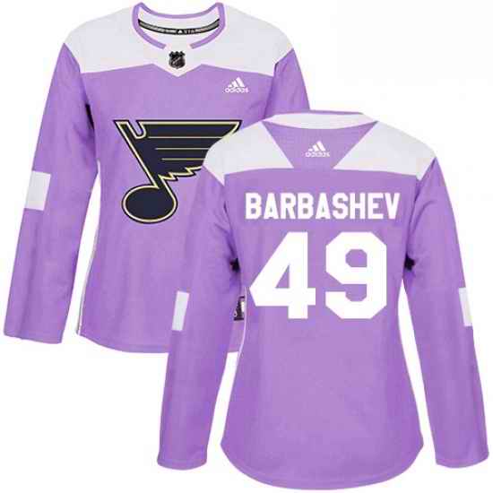 Womens Adidas St Louis Blues #49 Ivan Barbashev Authentic Purple Fights Cancer Practice NHL Jersey