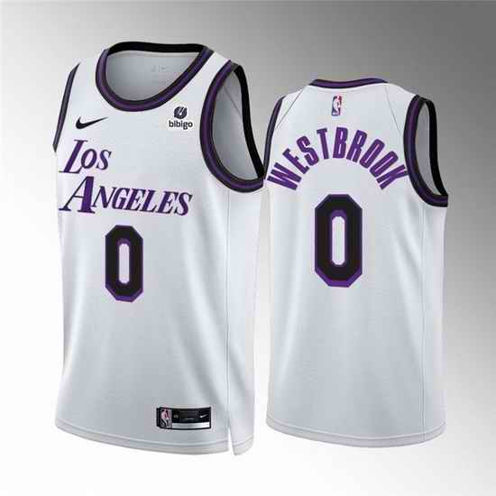 Men Los Angeles Lakers #0 Russell Westbrook White City Edition Stitched Basketball Jersey