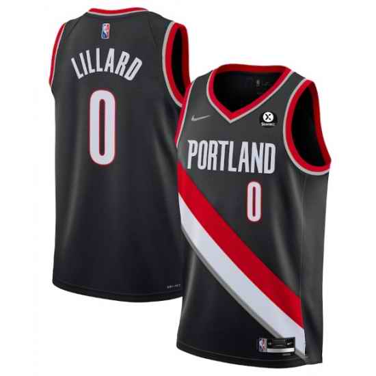 Men Portland Trail Portland Blazers #0 Damian Lillard Black 2021 22 Icon Edition 75th Anniversary Stitched Basketball Jersey