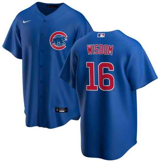 Men Chicago Cubs #16 Patrick Wisdom Blue Cool Base Stitched Baseball Jerse