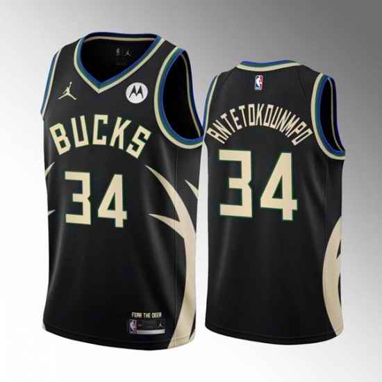 Men's Milwaukee Bucks #34 Giannis Antetokounmpo 2022 #23 Black Statement Edition Stitched Basketball Jersey