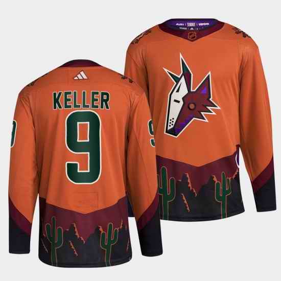 Men Arizona Coyotes #9 Clayton Keller Orange 2022 23 Reverse Retro Stitched Jersey