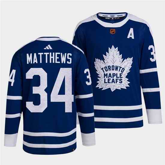 Men Toronto Maple Leafs Black #34 Auston Matthews Blue 2022 Reverse Retro Stitched Jersey