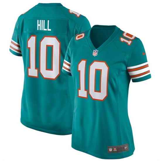 Women Miami Dolphins #10 Tyreek Hill Aqua Color Rush Stitched Jersey