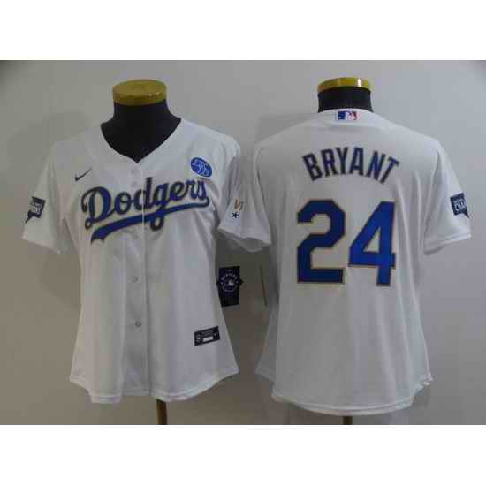 Women Los Angeles Dodgers Front #8 Back 24 Kobe Bryant White Gold Championship Cool Base Stitched Jersey
