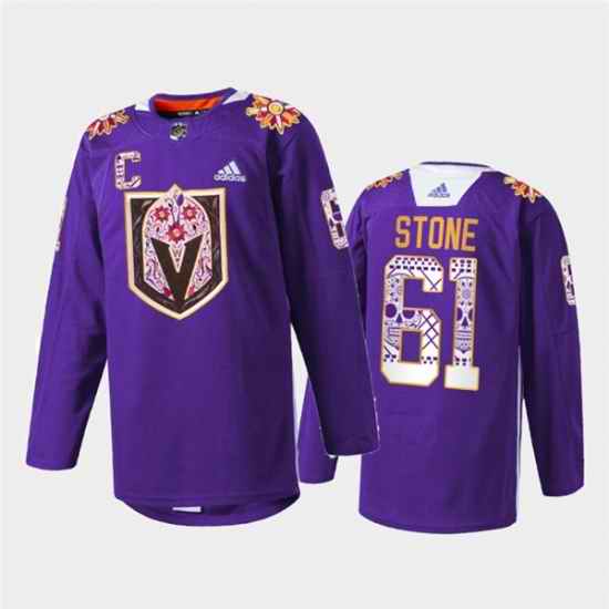 Men Vegas Golden Knights #61 Mark Stone Purple Hispanic Heritage Warmup Stitched Jersey