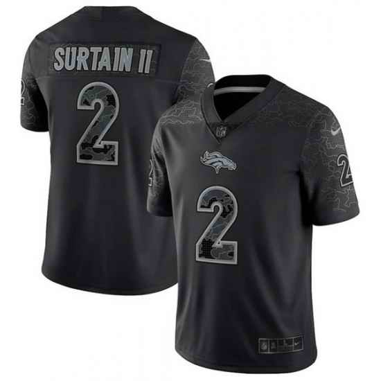 Men Denver Broncos #2 Patrick Surtain II Black Reflective Limited Stitched Football Jersey
