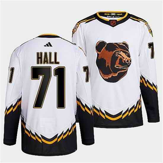 Men Boston Bruins #71 Taylor Hall White 2022 Reverse Retro Stitched Jersey