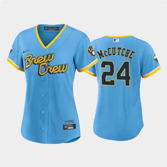 Women Milwaukee Brewers #24 Andrew McCutchen 2022 Powder Blue City Connect Cool Base Stitched Jersey 28Run Small 29