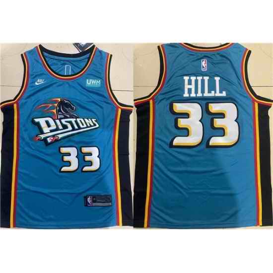 Men Detroit Pistons #33 Grant Hill Blue Stitched Jersey