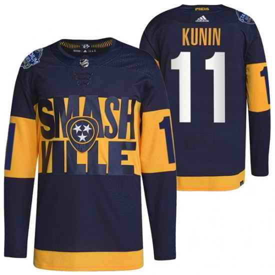 Men Nashville Predators #11 Luke Kunin 2022 Navy Stadium Series Breakaway Player Stitched Jersey
