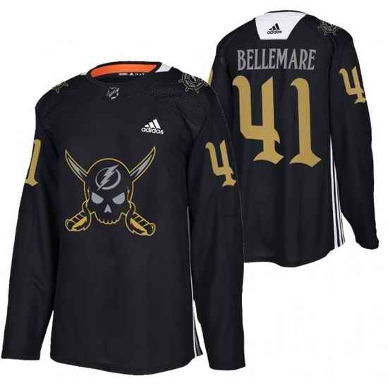 Men Tampa Bay Lightning #41 Pierre Edouard Bellemare Black Gasparilla Inspired Pirate Themed Warmup Stitched jersey