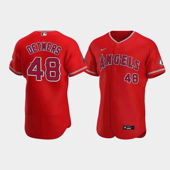 Men Los Angeles Angels #48 Reid Detmers Red Flex Base Stitched Jerse