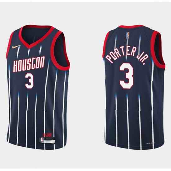 Men Houston Rockets #3 Kevin Porter Jr  2021 22 City Edition 75th Anniversary Navy Stitched Basketball Jersey
