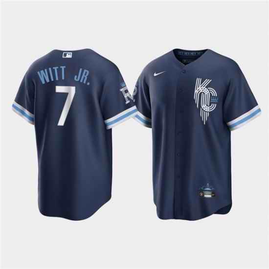 Men Kansas City Royals #7 Bobby Witt Jr  2022 Navy City Connect Cool Base Stitched jersey