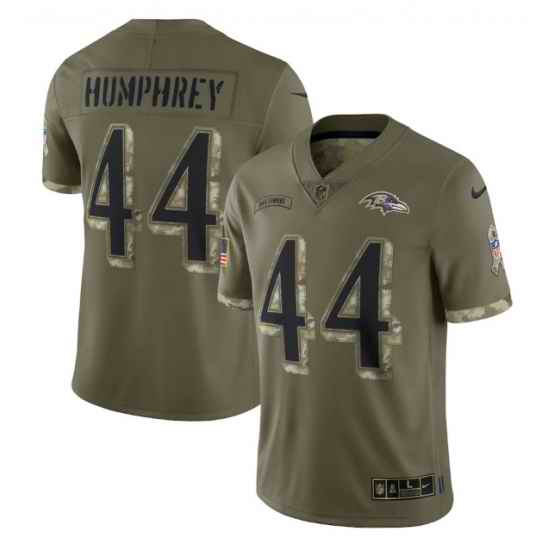 Men Baltimore Ravens #44 Marlon Humphrey Olive 2022 Salute To Service Limited Stitched Jersey