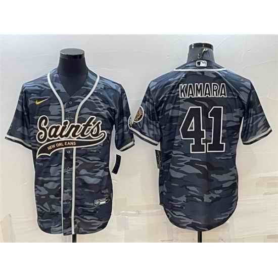 Men New Orleans Saints #41 Alvin Kamara Grey Camo With Patch Cool Base Stitched Baseball Jerse