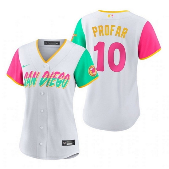 Women San Diego Padres #10 Jurickson Profar 2022 White City Connect Cool Base Stitched Baseball Jersey