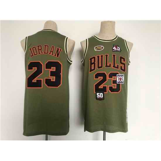 Men Chicago Bulls #23 Michael Jordan Green Military Flight Patchs Stitched Basketball Jersey