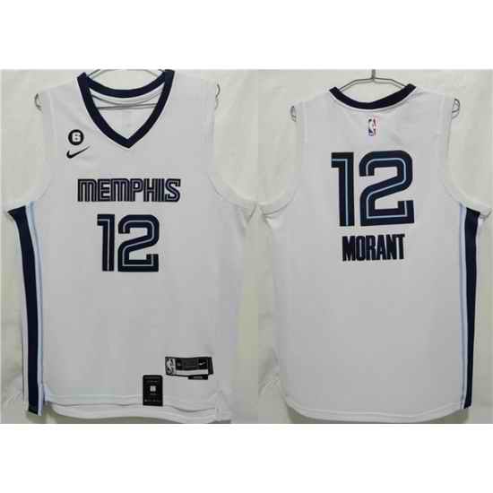 Men Memphis Grizzlies 12 Ja Morant White With NO #6 Patch Stitched Jersey
