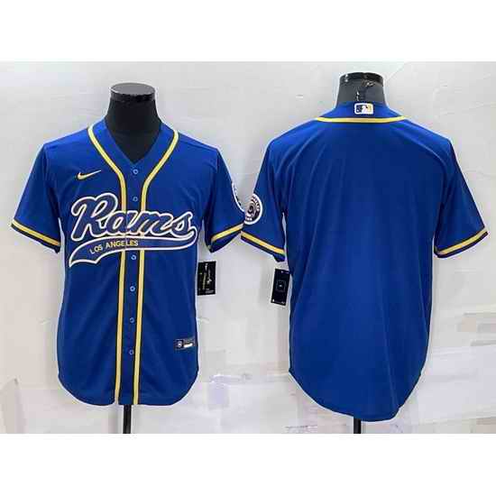 Men Los Angeles Rams Blank Blue With Patch Cool Base Stitched Baseball Jersey_ u526F u672C