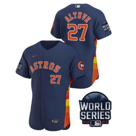 Men Houston Astros #27 Jose Altuve 2021 Navy World Series Flex Base Stitched Baseball Jersey