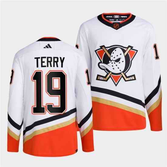 Men Anaheim Ducks #19 Troy Terry White 2022 23 Reverse Retro Stitched Jersey
