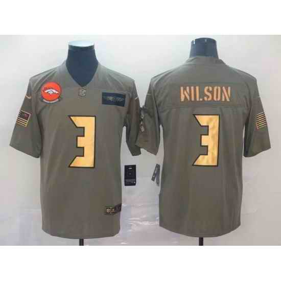 Men Denver Broncos #3 Russell Wilson Olive Gold Salute To Service Limited Stitched jersey