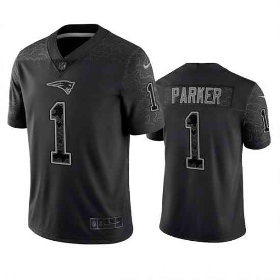 Men New England Patriots #1 DeVante Parker Black Reflective Limited Stitched Football Jersey