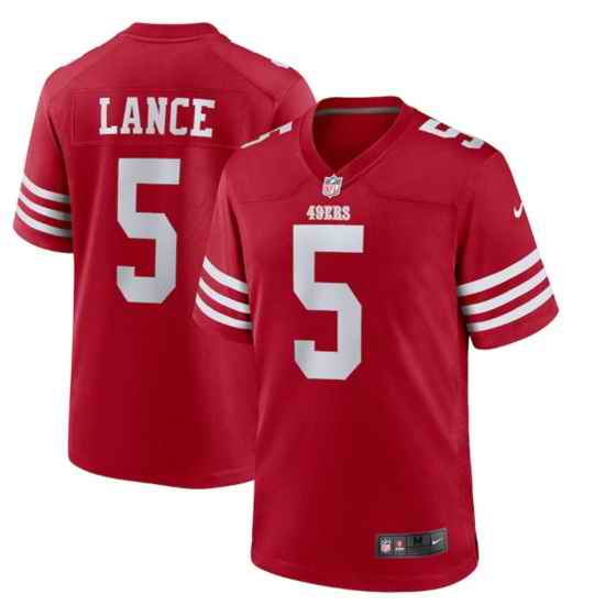 Men San Francisco 49ers #5 Trey Lance 2022 New Scarlet Stitched Game Jersey