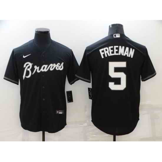 Men Atlanta Braves #5 Freddie Freeman Black Cool Base Stitched Jersey