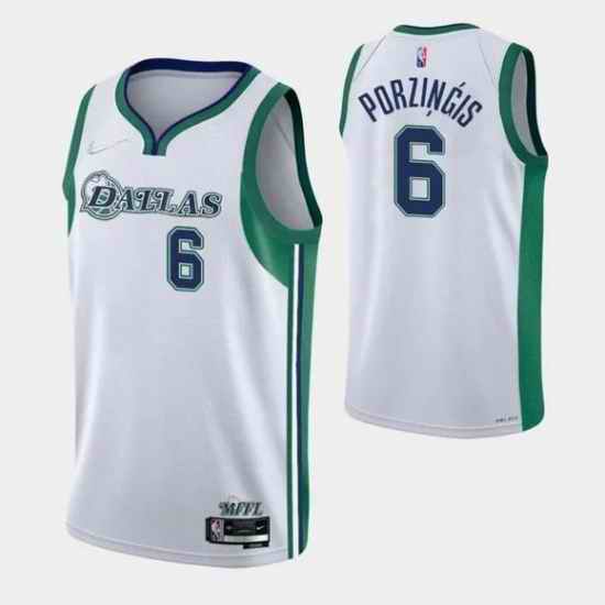 Men Dallas Mavericks #6 Kristaps Porzingis 2021 22 White City Edition Stitched Jersey