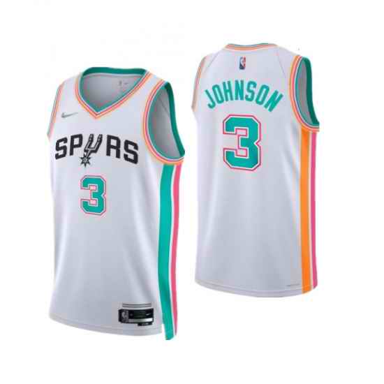 Men San Antonio Spurs #3 Keldon Johnson 2021 22 White City Edition Stitched Jersey